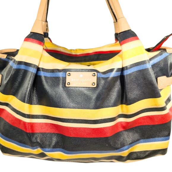 Kate Spade Stevie Westchester Multicolor Stripe Coated Canvas Large Satchel - Picture 2 of 10